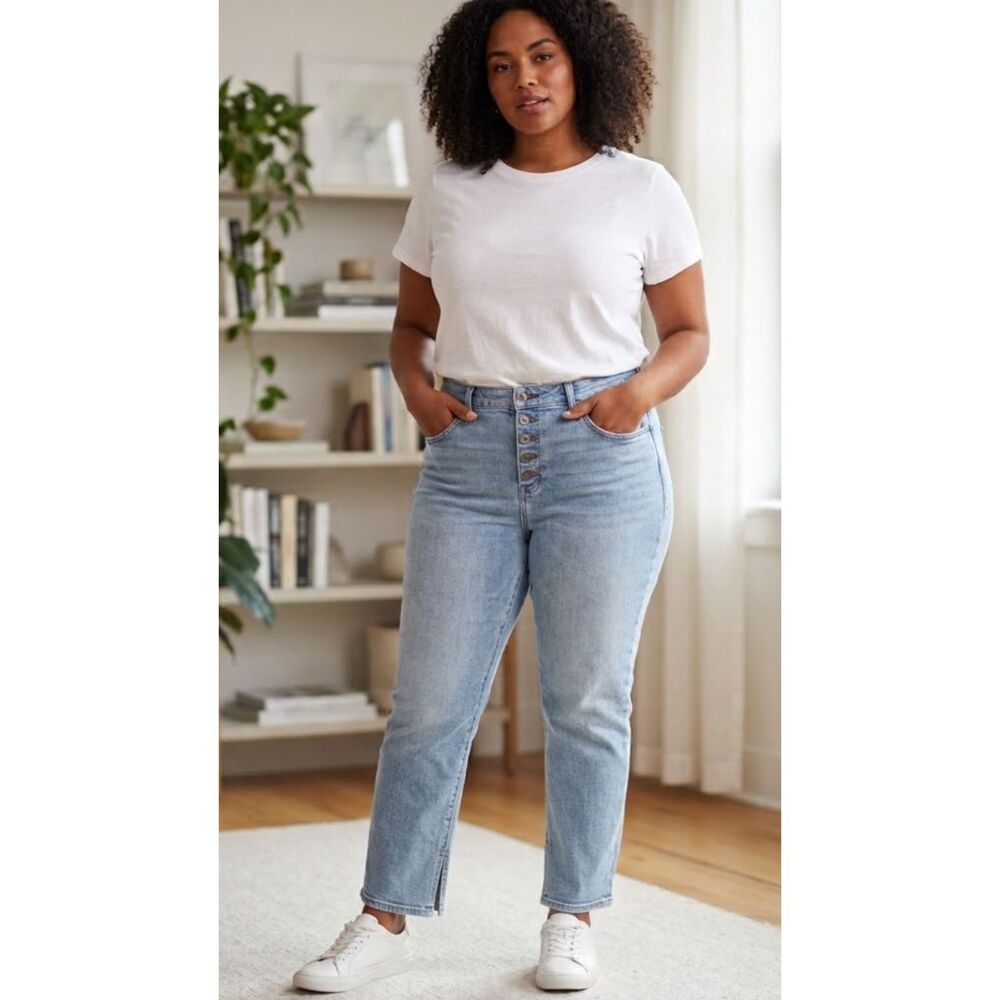 Torrid High-Rise Mom Straight Jeans Exposed Button Fly Slit Hem Women's Size 18